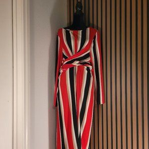 Long -Sleeve Bold Striped A-Line Midi Dress